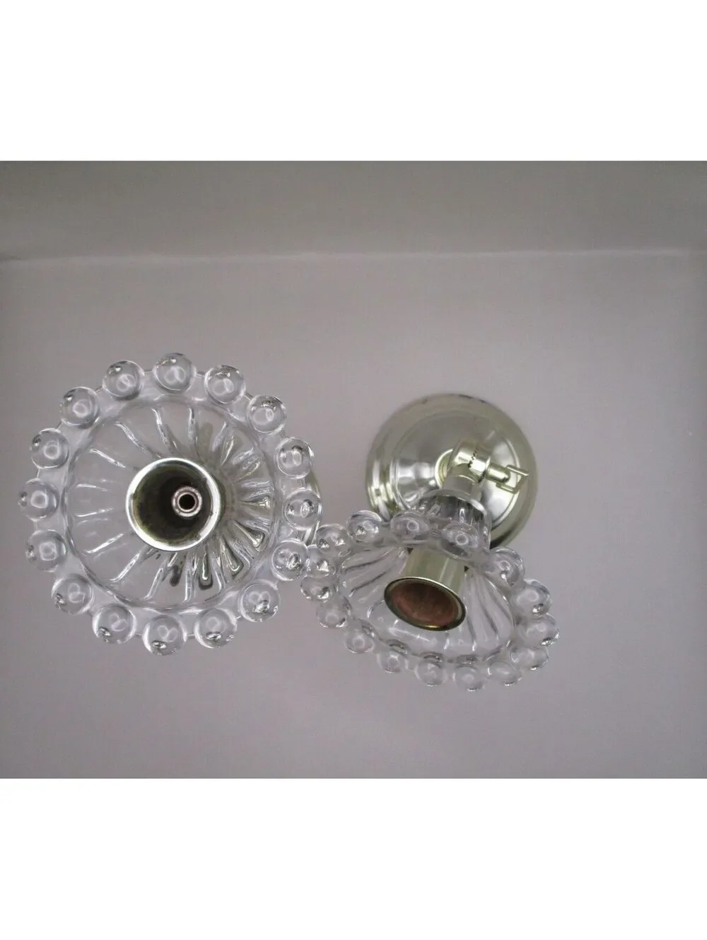 VTG 1950s Pair MCM Clear Glass Fluted Swivel Wall Sconces Brass Backplate Set